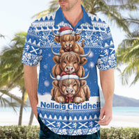 Scotland Highland Cow Christmas Hawaiian Shirt Nollaig Chridheil Blue Winter - Wonder Print Shop