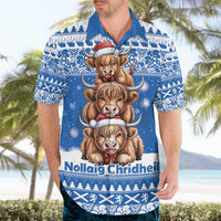 Scotland Highland Cow Christmas Hawaiian Shirt Nollaig Chridheil Blue Winter - Wonder Print Shop