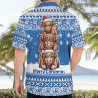 Scotland Highland Cow Christmas Hawaiian Shirt Nollaig Chridheil Blue Winter - Wonder Print Shop