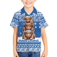 Scotland Highland Cow Christmas Hawaiian Shirt Nollaig Chridheil Blue Winter - Wonder Print Shop