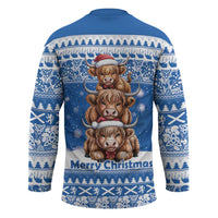 Scotland Highland Cow Christmas Hockey Jersey Nollaig Chridheil Blue Winter - Wonder Print Shop