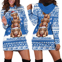 Scotland Highland Cow Christmas Hoodie Dress Nollaig Chridheil Blue Winter - Wonder Print Shop