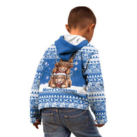 Scotland Highland Cow Christmas Kid Hoodie Nollaig Chridheil Blue Winter - Wonder Print Shop