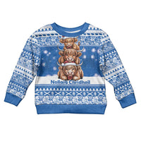 Scotland Highland Cow Christmas Kid Ugly Christmas Sweater Nollaig Chridheil Blue Winter - Wonder Print Shop