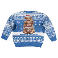 Scotland Highland Cow Christmas Kid Ugly Christmas Sweater Nollaig Chridheil Blue Winter - Wonder Print Shop