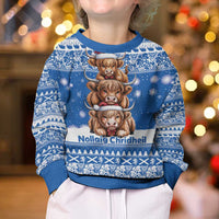 Scotland Highland Cow Christmas Kid Ugly Christmas Sweater Nollaig Chridheil Blue Winter - Wonder Print Shop