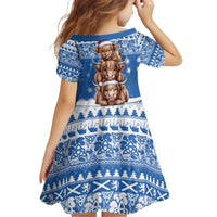 Scotland Highland Cow Christmas Kid Short Sleeve Dress Nollaig Chridheil Blue Winter - Wonder Print Shop