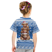 Scotland Highland Cow Christmas Kid T Shirt Nollaig Chridheil Blue Winter - Wonder Print Shop