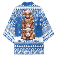 Scotland Highland Cow Christmas Kimono Nollaig Chridheil Blue Winter - Wonder Print Shop