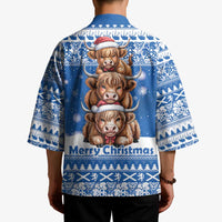 Scotland Highland Cow Christmas Kimono Nollaig Chridheil Blue Winter - Wonder Print Shop