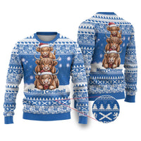 Scotland Highland Cow Christmas Ugly Christmas Sweater Nollaig Chridheil Blue Winter - Wonder Print Shop