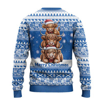 Scotland Highland Cow Christmas Ugly Christmas Sweater Nollaig Chridheil Blue Winter - Wonder Print Shop