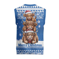 Scotland Highland Cow Christmas Knitted V-Neck Vest Nollaig Chridheil Blue Winter - Wonder Print Shop