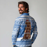 Scotland Highland Cow Christmas Long Sleeve Polo Shirt Nollaig Chridheil Blue Winter - Wonder Print Shop