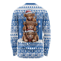 Scotland Highland Cow Christmas Long Sleeve Shirt Nollaig Chridheil Blue Winter - Wonder Print Shop