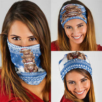 Scotland Highland Cow Christmas Neck Gaiter Nollaig Chridheil Blue Winter - Wonder Print Shop