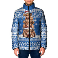 Scotland Highland Cow Christmas Padded Jacket Nollaig Chridheil Blue Winter - Wonder Print Shop