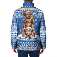 Scotland Highland Cow Christmas Padded Jacket Nollaig Chridheil Blue Winter - Wonder Print Shop