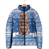Scotland Highland Cow Christmas Padded Jacket Nollaig Chridheil Blue Winter - Wonder Print Shop