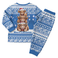 Scotland Highland Cow Christmas Pajama Set Nollaig Chridheil Blue Winter - Wonder Print Shop