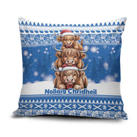 Scotland Highland Cow Christmas Pillow Cover Nollaig Chridheil Blue Winter - Wonder Print Shop