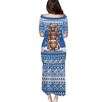 Scotland Highland Cow Christmas Puletasi Nollaig Chridheil Blue Winter - Wonder Print Shop