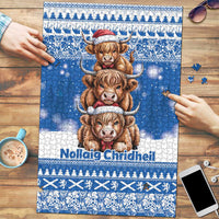 Scotland Highland Cow Christmas Puzzle Nollaig Chridheil Blue Winter - Wonder Print Shop