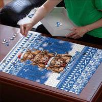 Scotland Highland Cow Christmas Puzzle Nollaig Chridheil Blue Winter - Wonder Print Shop
