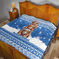 Scotland Highland Cow Christmas Quilt Nollaig Chridheil Blue Winter - Wonder Print Shop