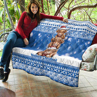 Scotland Highland Cow Christmas Quilt Nollaig Chridheil Blue Winter - Wonder Print Shop