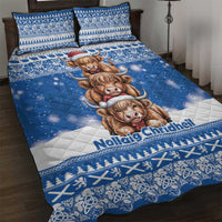 Scotland Highland Cow Christmas Quilt Bed Set Nollaig Chridheil Blue Winter - Wonder Print Shop