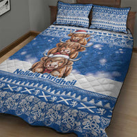 Scotland Highland Cow Christmas Quilt Bed Set Nollaig Chridheil Blue Winter - Wonder Print Shop