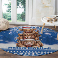 Scotland Highland Cow Christmas Round Carpet Nollaig Chridheil Blue Winter - Wonder Print Shop