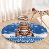 Scotland Highland Cow Christmas Round Carpet Nollaig Chridheil Blue Winter - Wonder Print Shop
