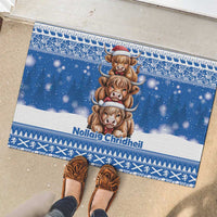Scotland Highland Cow Christmas Rubber Doormat Nollaig Chridheil Blue Winter - Wonder Print Shop