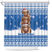 Scotland Highland Cow Christmas Shower Curtain Nollaig Chridheil Blue Winter - Wonder Print Shop