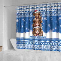 Scotland Highland Cow Christmas Shower Curtain Nollaig Chridheil Blue Winter - Wonder Print Shop