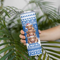 Scotland Highland Cow Christmas Skinny Tumbler Nollaig Chridheil Blue Winter - Wonder Print Shop