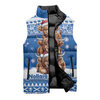 Scotland Highland Cow Christmas Sleeveless Puffer Jacket Nollaig Chridheil Blue Winter - Wonder Print Shop