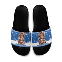Scotland Highland Cow Christmas Slide Sandals Nollaig Chridheil Blue Winter - Wonder Print Shop