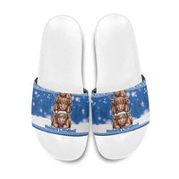 Scotland Highland Cow Christmas Slide Sandals Nollaig Chridheil Blue Winter - Wonder Print Shop