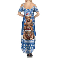 Scotland Highland Cow Christmas Summer Maxi Dress Nollaig Chridheil Blue Winter - Wonder Print Shop