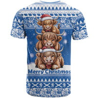 Scotland Highland Cow Christmas T Shirt Nollaig Chridheil Blue Winter - Wonder Print Shop