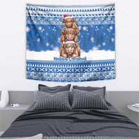 Scotland Highland Cow Christmas Tapestry Nollaig Chridheil Blue Winter - Wonder Print Shop