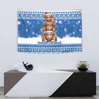 Scotland Highland Cow Christmas Tapestry Nollaig Chridheil Blue Winter - Wonder Print Shop