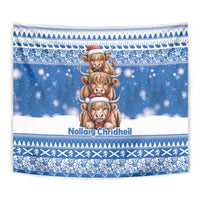 Scotland Highland Cow Christmas Tapestry Nollaig Chridheil Blue Winter - Wonder Print Shop
