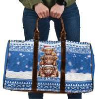 Scotland Highland Cow Christmas Travel Bag Nollaig Chridheil Blue Winter - Wonder Print Shop