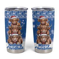 Scotland Highland Cow Christmas Tumbler Cup Nollaig Chridheil Blue Winter - Wonder Print Shop