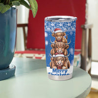 Scotland Highland Cow Christmas Tumbler Cup Nollaig Chridheil Blue Winter - Wonder Print Shop