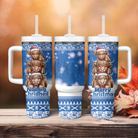 Scotland Highland Cow Christmas Tumbler With Handle Nollaig Chridheil Blue Winter - Wonder Print Shop